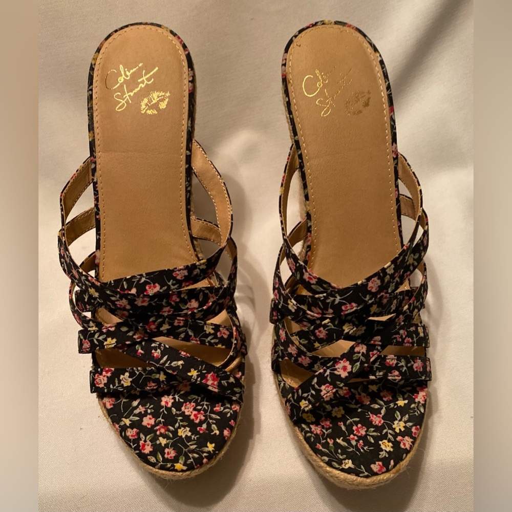 Colin Stuart Floral Wedge Sandal Size 9 Beautiful EUC - Picture 3 of 7